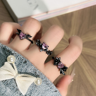 潮酷暗黑翅膀粉钻爱心蝴蝶结个性戒指中性风朋克辣妹时尚小众指环
