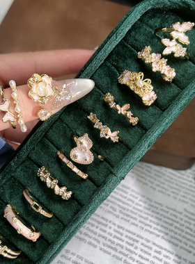 小香风花朵名媛甜美轻奢戒指女珍珠珐琅山茶花蝴蝶气质百搭食指戒