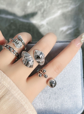 朋克狂潮简约个性素圈简约ins风戒指女吉他圆球造型轻奢百搭指环