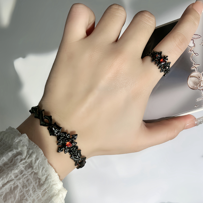 欧美暗黑风荆棘玫瑰爱心个性手镯戒指套装女中性风朋克高级感手环