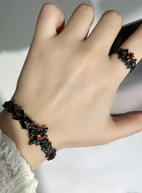 欧美暗黑风荆棘玫瑰爱心个性手镯戒指套装女中性风朋克高级感手环