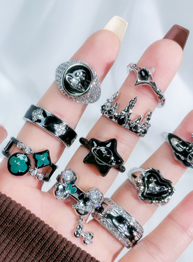 欧美暗黑土星个性滴釉开口戒指时尚简约中性冷淡风潮气质百搭指环