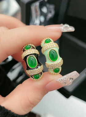 轻奢小众设计宫廷复古滴釉仿祖母绿开口戒指女高级感个性潮酷指环