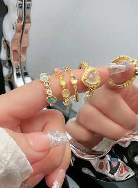 宫廷风爱心蕾丝花边开口戒指女复古叠戴小众气质高级感简约食指戒