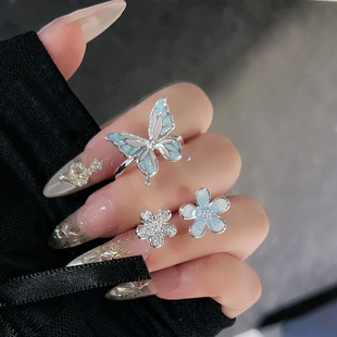 花蝶共舞超仙夏日甜美风戒指女花朵蝴蝶渐变小众冷淡风时尚食指戒