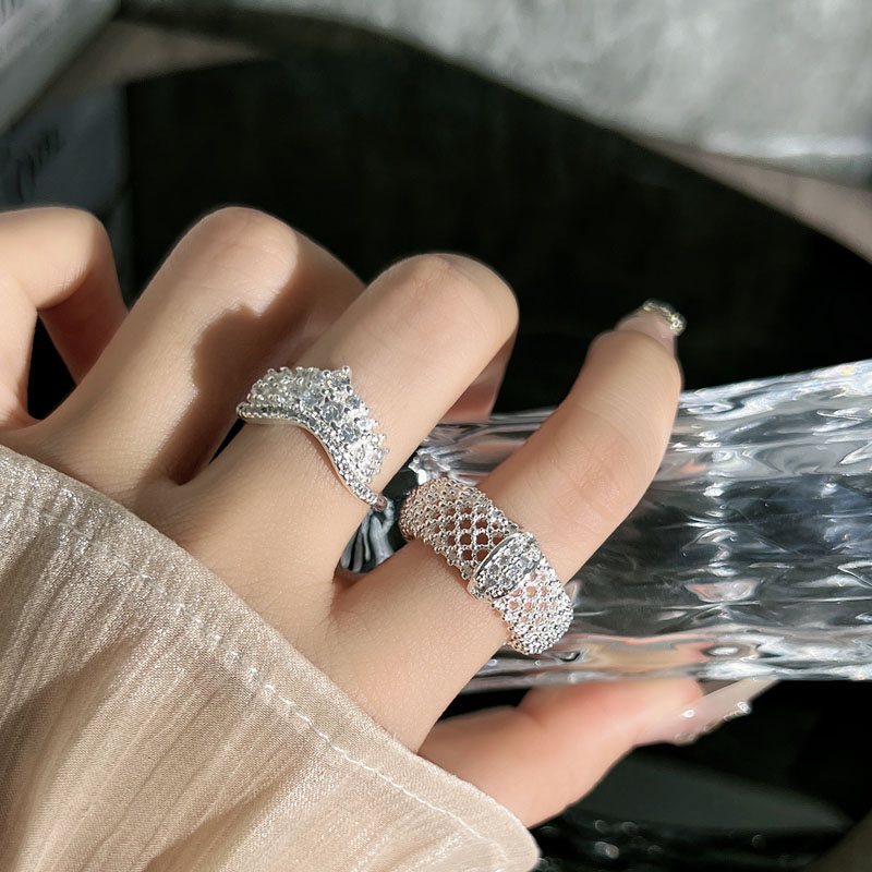 韩版蕾丝镂空独特设计感银色开口戒指女小众轻奢简约百搭时尚指环