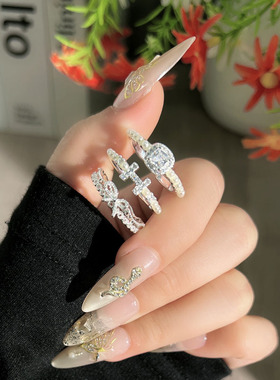 H字母珍珠开口戒指女时尚蝴蝶结小众设计轻奢冷淡风指环叠戴指环