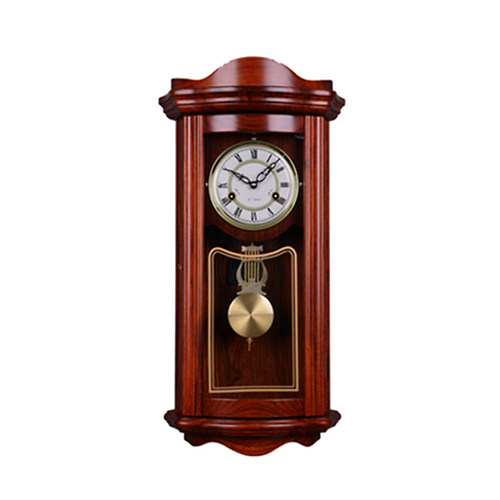 机械实木欧式风客厅挂钟