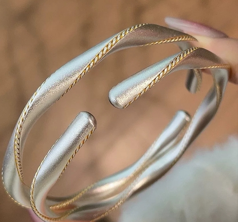 国内专柜正品9999足银扭麻手镯女高级感年轻款开口简约百搭手环