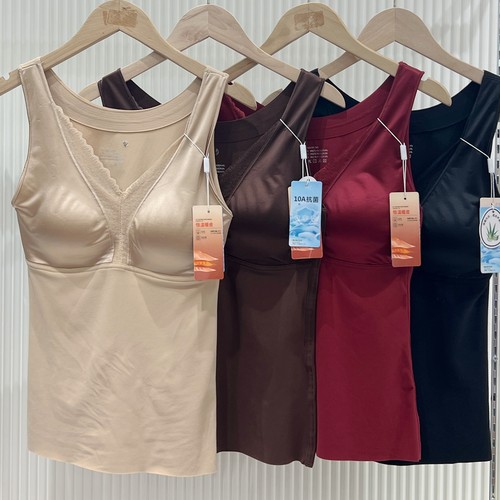 秋冬女蕾丝缎面免穿文胸保暖背心