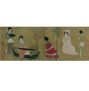 调琴啜茗图临摹课材料包：线稿彩图绢画框颜料明胶购画材送课程