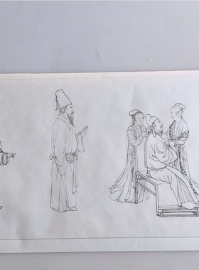 《韩熙载夜宴图》上卷临摹微喷白描韩国绢高清喷绘28.9-151.5cm