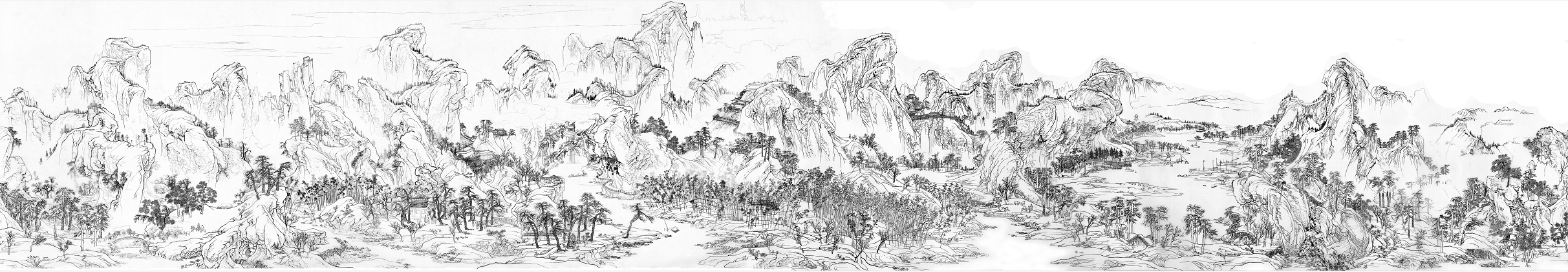 江山秋色图全卷白描稿尺寸55.5--320cm（广告布高清喷绘）