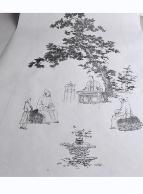 《听琴图》临摹专用微喷白描稿韩国绢高清喷绘彩图50.7-146.5cm