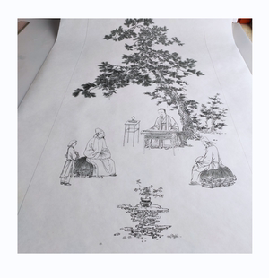 《听琴图》临摹专用微喷白描稿韩国绢高清喷绘彩图50.7-146.5cm