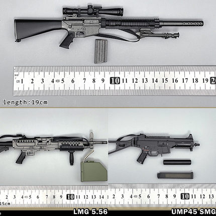 兵人模型1/6 UMP45 SMG LMG 5.56机枪 SR-25 Mod.0狙击步枪 模型