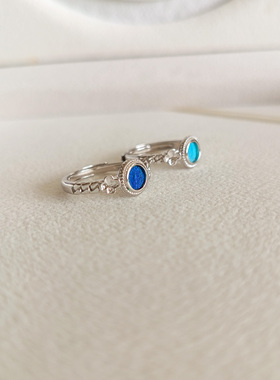 S925银镀白金可调节仿点翠戒指