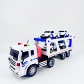 双层运输车警车文艺车玩儿童惯性声光塑胶益智工程拖板车玩具礼盒