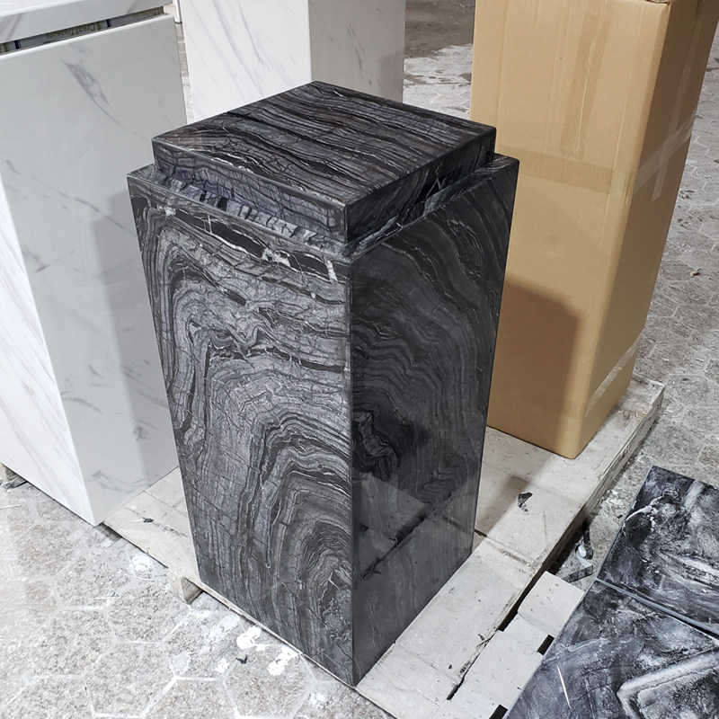 天然石材古木纹大理石底座 装饰艺术品配饰银白龙摆台展示基座