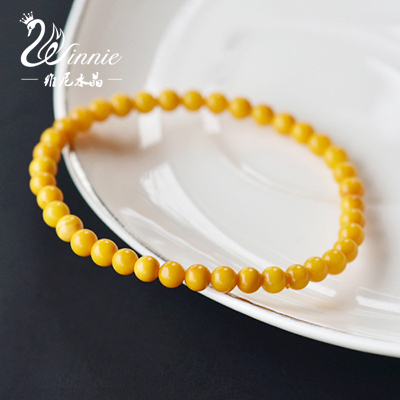 维尼水晶 正品波罗的海天然老蜜蜡手链 鸡油黄满蜜