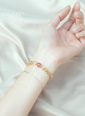 草莓晶气质14k包金招桃花幸运珠