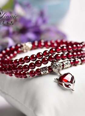 天然石榴石佛头四叶草大象小猪女