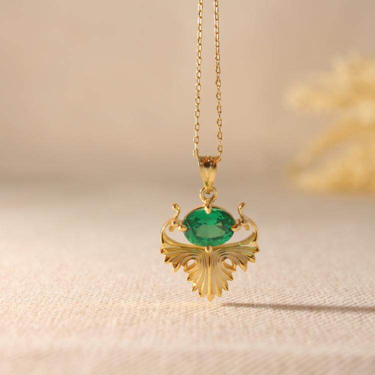 土耳其代购Necklace㊣手作华丽精致椭圆形祖母绿宝石镶嵌建筑项链