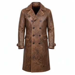 海外代购Cracked◇手作复古手工裂纹真皮长款定制风衣夹克皮衣