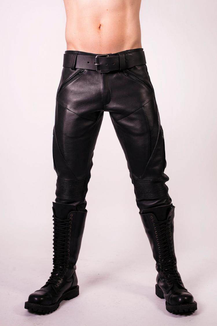 Pants㊣美国代购 手作迷人拉链绗缝摩托车骑行黑色真皮长款皮裤
