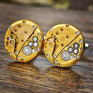 Cufflinks㊣ 英国代购 手作蒸汽朋克闪光金色手表机芯齿轮袖 扣