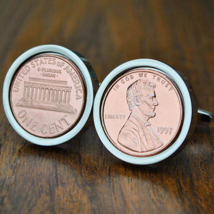 Copper英国代购 手作迷人复古纪念礼品年份雕刻硬币黄铜袖扣