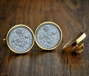 扣 手作蒸汽朋克金色边1967年六便士硬币袖 Cufflinks㊣ 英国代购