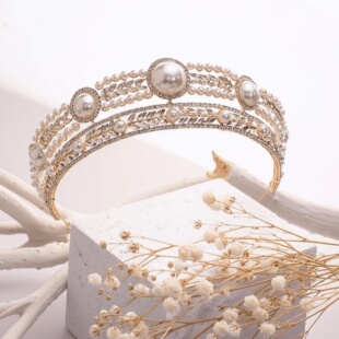 Headwear▽手作复古金银色新娘婚礼发饰水晶发箍珍珠皇冠 美国代购