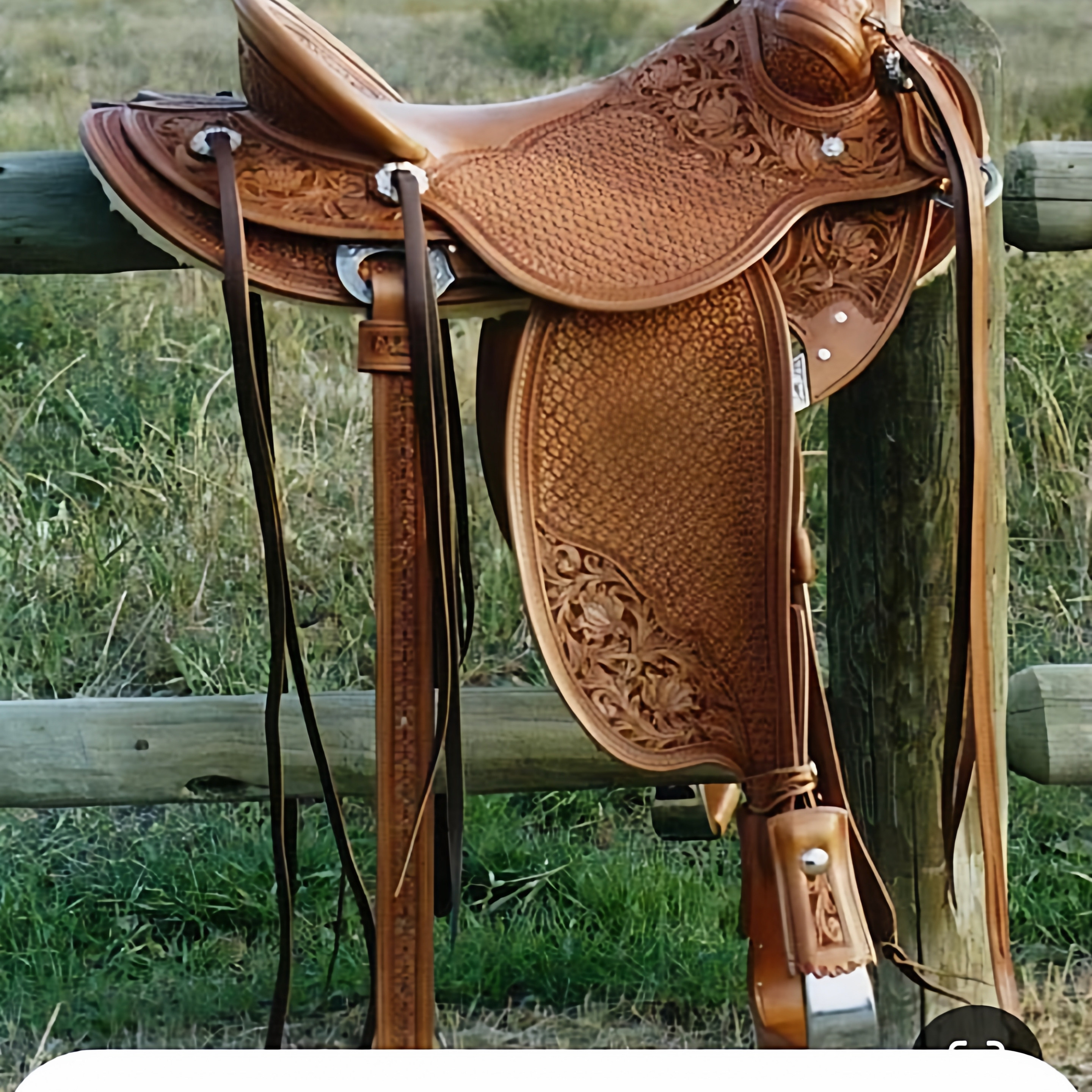 海外代购Saddle◎手作定制浅栗色花卉雕刻带马笼头胸带西部马鞍