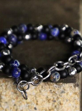 男士纯银黑色玛瑙蓝色碧玉手链
