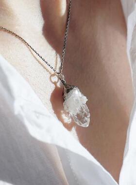 天然冰透明石英精灵套装耳环项链