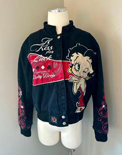 美国代购 古着20年代收藏抽象娃娃图案立领夹克短外套 Jacket㊣