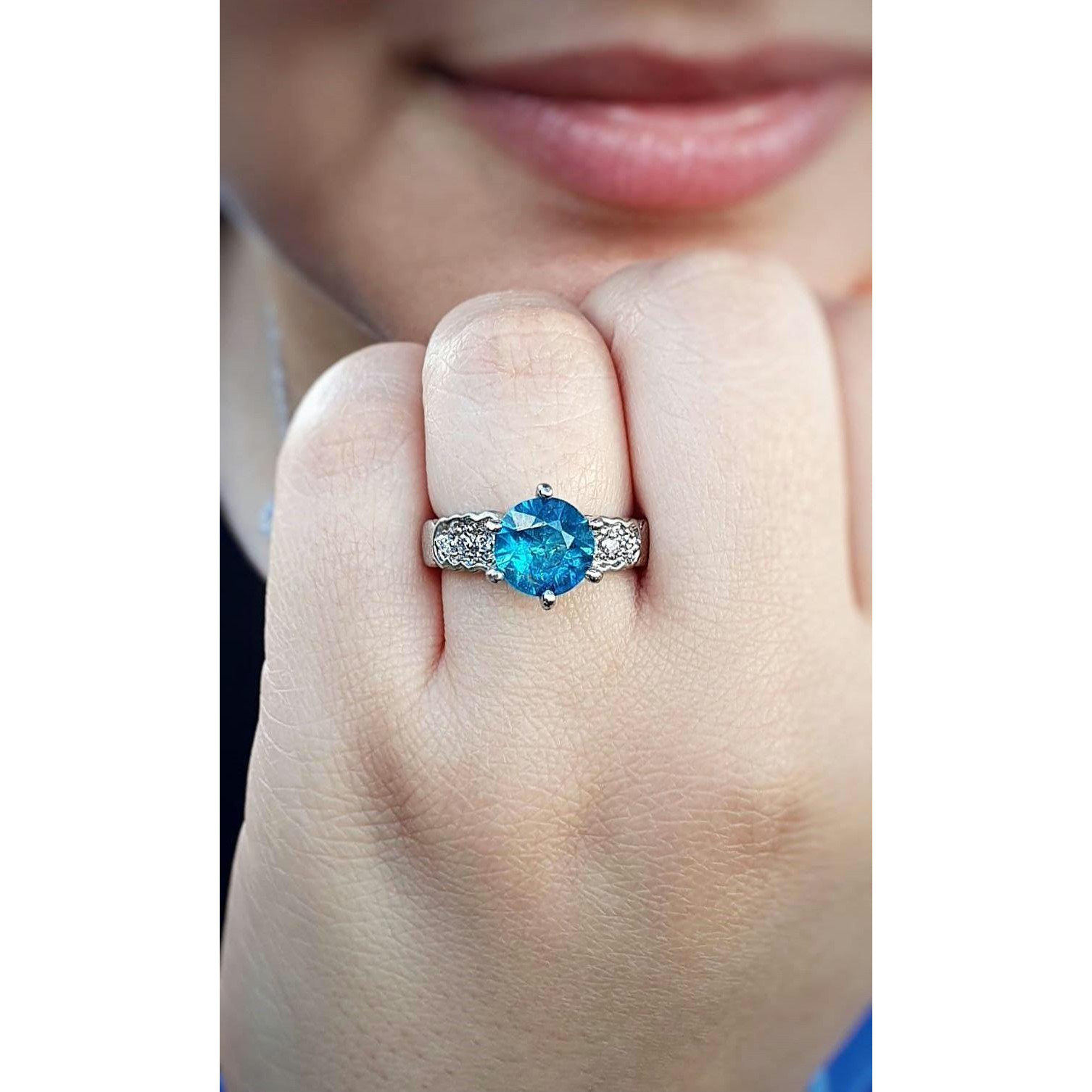 海外代购Blue◇手作璀璨天然碧玺钻石宝石镶嵌白金女士结婚戒指