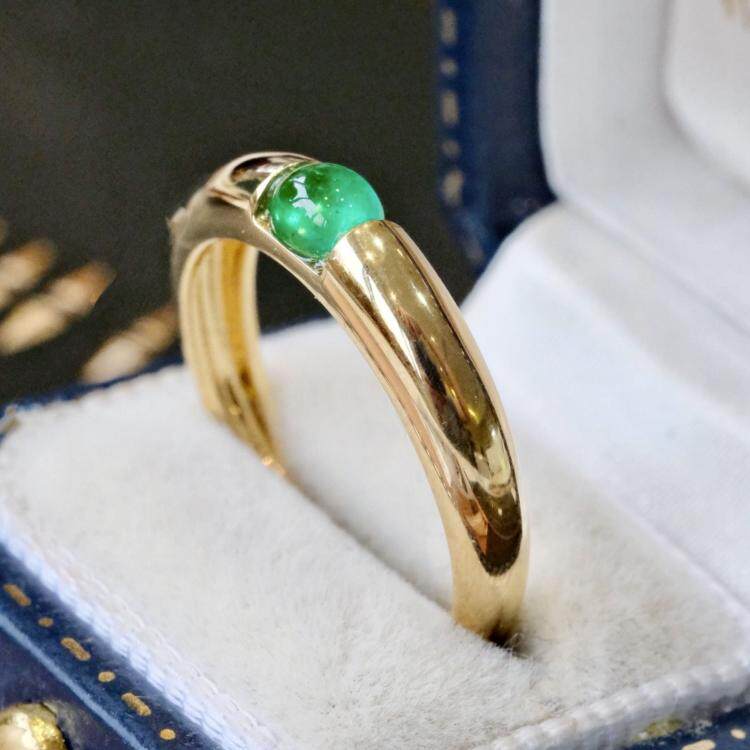 美国代购Emerald㊣ 手作简约华丽18k纯金镶嵌天然祖母绿宝石戒指