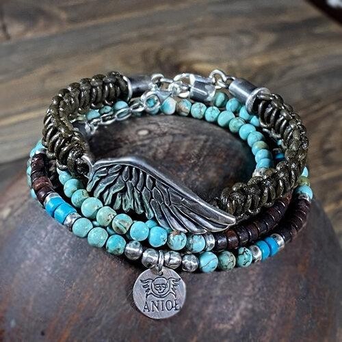 Turquoise㊣波兰代购 手作天使之翼美丽绿松石串珠纯银两条手链