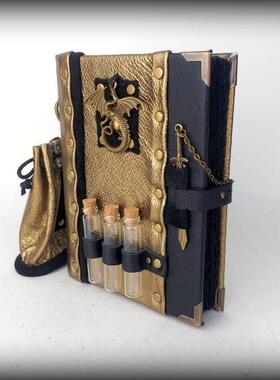 Journal㊣波兰代购 手作复古蒸汽朋克金色黑色皮革笔记本记事本
