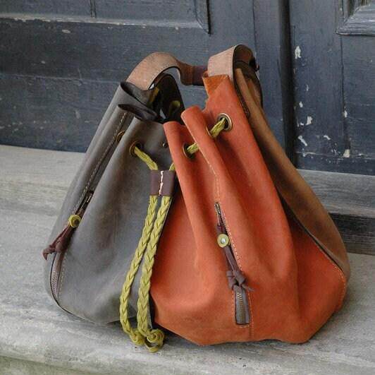 波兰代购Handbag㊣ 手作彩色皮革拼接编织抽绳超大水桶单肩手提包