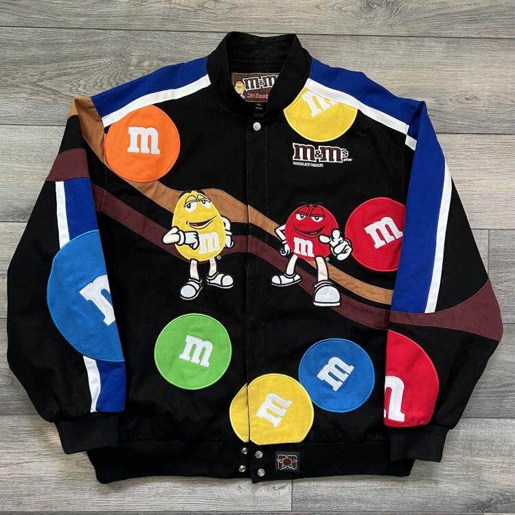 美国代购Racing ▼古着彩虹巧克力M豆糖果人徽标刺绣赛车夹克外套