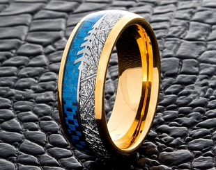 美国代购Tungsten㊣ 手作别致艺术碳纤维陨石箭头符号男士钨戒指