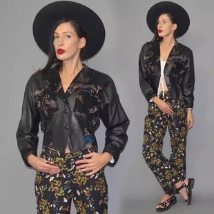 德国代购 古着80年代凤凰鸟织锦尾巴礼服机车皮夹克皮衣 Jacket㊣