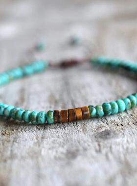 男士天然绿松石宝石虎眼石手链