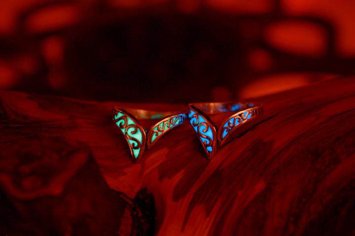 加拿大代购Celtic◇手作复古凯尔特V形指环花丝925纯银夜光戒指