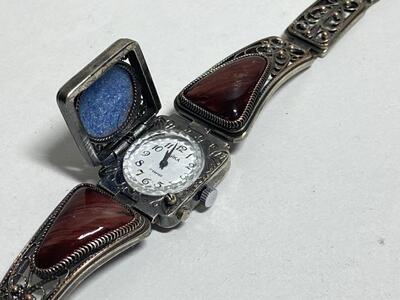 复古金银花丝宝石机械女士手表