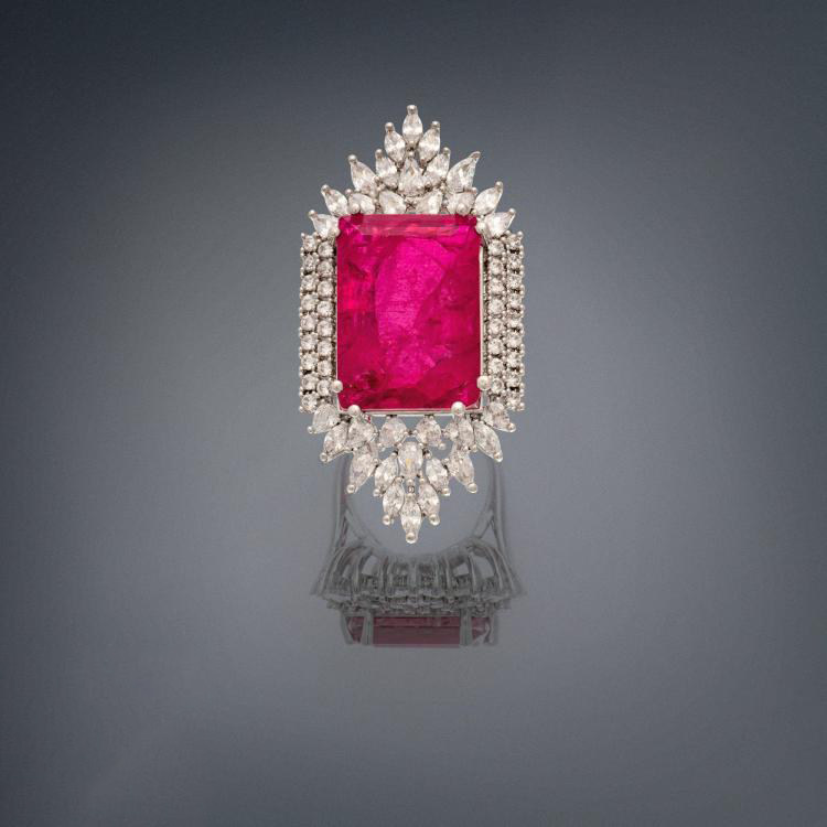 加拿大代购Rings㊣ 手作华丽优雅粉红红宝石水晶镶嵌矩形纯银戒指