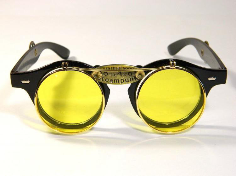 俄罗斯代购Double◇手作蒸汽朋克黄色镜片翻盖齿轮墨镜太阳眼镜